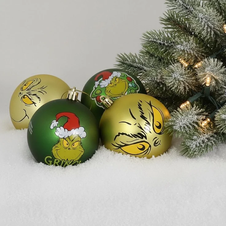 Sarcia. eu Weihnachtsbaumkugel Grinch Weihnachtskugeln, unzerbrechlich, Kunststoff, 8 cm, 4-tlg – Bild 3