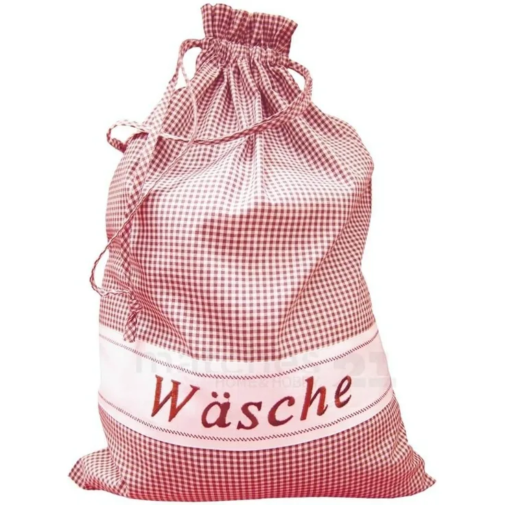 matches21 HOME & HOBBY Wäschesack Wäschesack Stoff rot kariert, Wäsche-Schriftzug Stick, in 45x65 cm (1 St), Kordelzug & Waschbar bis 40 Grad
