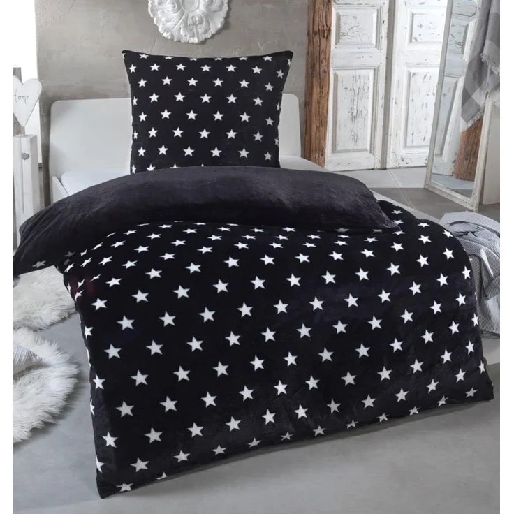 Malika Wendebettwäsche 155x220 + 80x80 cm Cashmere Touch Sterne Bettwäsche, atmungsaktiv, Mikrofaser, 2 teilig, Für Allergiker geeignet, pflegeleicht, angenehm weicher Stoff