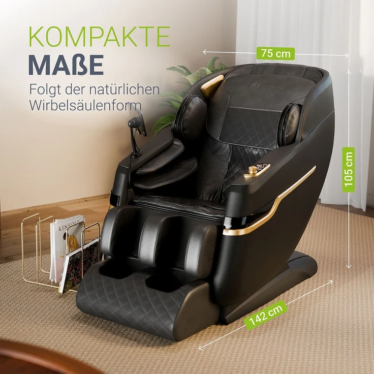 Juskys Massagesessel Naxos, mit LCD-Bedienfeld, Bluetooth, Airbags, Heizung, Rollenmassage, USB & Fußverlängerung, Fix-Point-Technologie - Schwarz – Bild 4