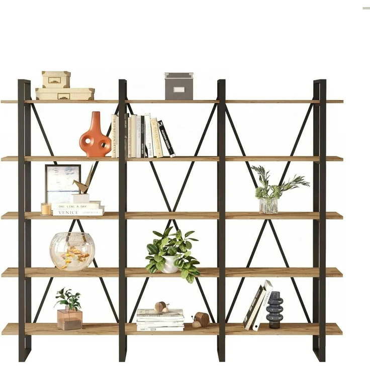 Dmora Bücherregal Albayt, Büroregal, Bücherregal, Bibliothek, 220 x 34 x 180 cm, Eiche – Bild 6