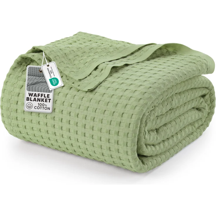Utopia Bedding Baumwoll Waffeldecke 300 GSM (Salbeigrün - 228x182 cm), weiche, leichte, atmungsaktive Bettdecke für alle Jahreszeiten