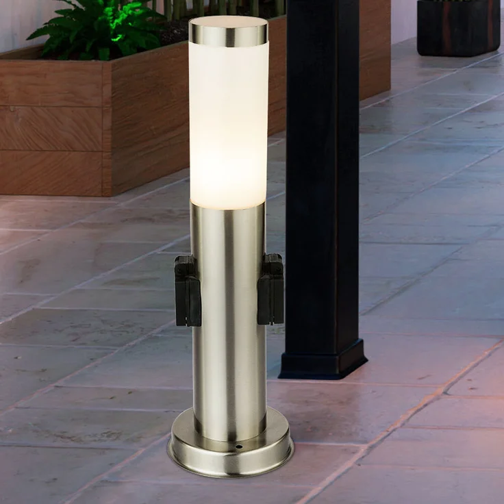 Stehlampe, 2x Steckdose, Edelstahl, H 45 cm – Bild 10