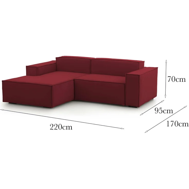 Dmora Sofa mit Halbinsel Alhoa, modulares 2-Sitzer-Sofa mit linker Halbinsel, Stoffsofa, 100 % Made in Italy, 220 x 170 x 70 cm, Rot – Bild 3