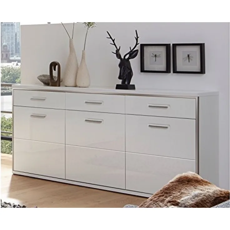 Sideboard >Trento< in Weiß-Hochglanz tiefzieh Nachbildung - 184x89x45 (BxHxT)
