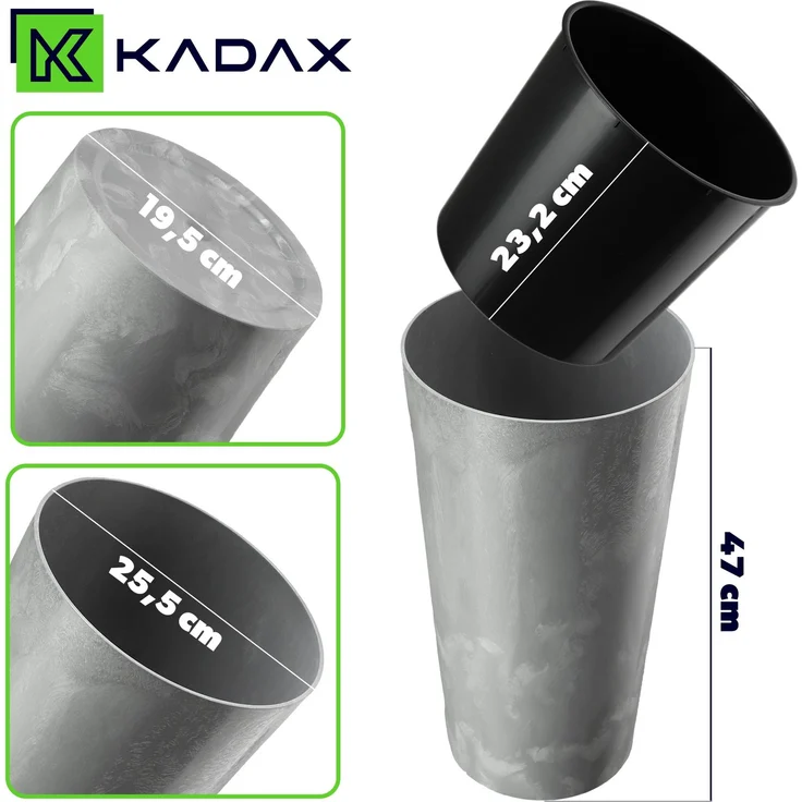 KADAX Blumentopf Blumentopf 47cm Abdeckung mit Einsatz Blumenständer Kunststoff Grau – Bild 2