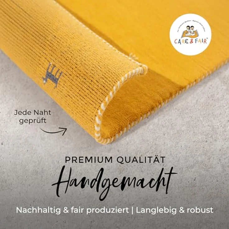 carpetfine 'Gabbeh Uni' Wollteppich, reine Wolle, Gelb, 80x150 cm – Bild 5