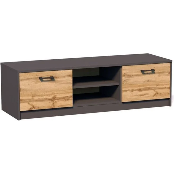 Home Collective TV-Schrank 120cm breit Lowboard mit matter Oberfläche Fernsehtisch (abgerundete Kante und Metall-Rollschienen Fernsehkommode) mit 2 Türen und 1 Regal, aus laminiertem Board graphit Eiche – Bild 2