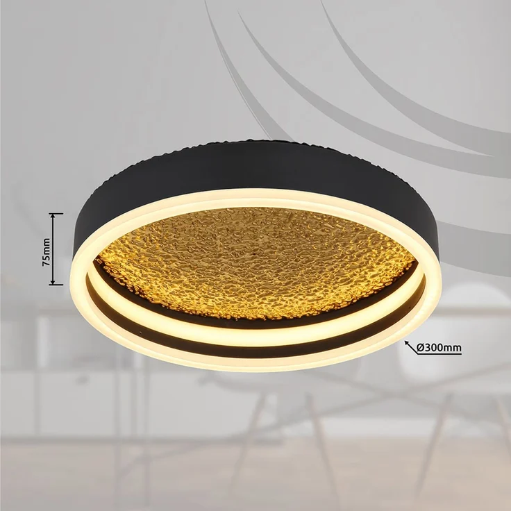 LED Deckenleuchte, Metall, Gold, Schwarz-matt, D 30 cm – Bild 8