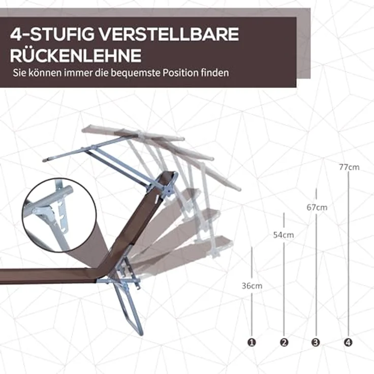 Outsunny Sonnenliege Gartenliege Wellnessliege Strandliege klappbar mit Sonnenschutz Braun 187 x 58 x 36 cm – Bild 5