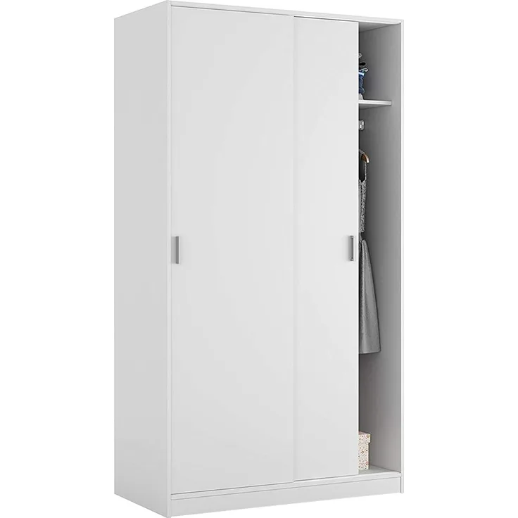 Kleiderschrank mit zwei Schiebetüren mit Kleiderstange und einem Innenregal, Farbe Weiß, Maße 100 x 200 x 51 cm