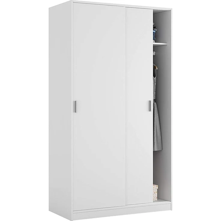 Kleiderschrank mit zwei Schiebetüren mit Kleiderstange und einem Innenregal, Farbe Weiß, Maße 100 x 200 x 51 cm