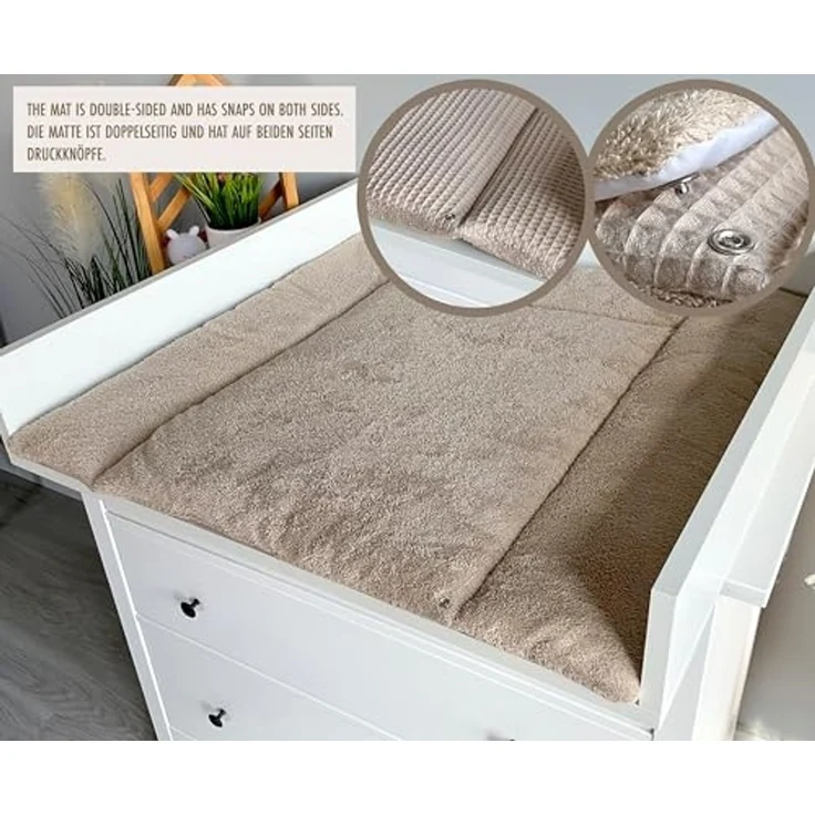 Wickelauflage Set 6-teilig – Wickelunterlage aus Waffelstoff & Frottee mit Druckknöpfen – Baby Wickelauflage – Wickeltischauflage – 75x72 cm (Breite x Tiefe), Altbeige – Bild 6