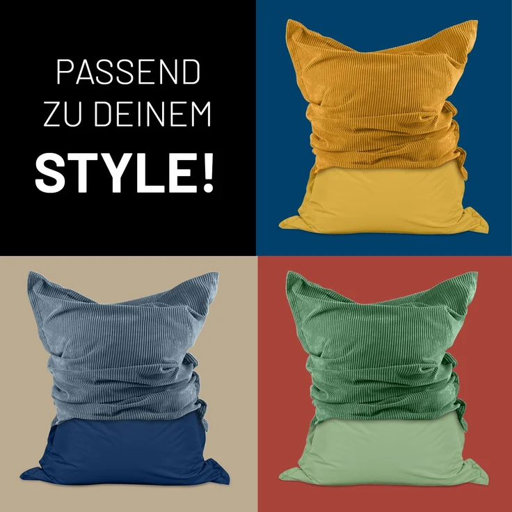 Lumaland Sitzsack Classic XXL All-in-One Set | Riesen Sitzsack XXL mit Cord & Outdoor Bezug für drinnen & draußen | Sofa Sessel mit im Innensack sicher verpackter EPS-Füllung – Hüllen Easy wechselbar – Bild 9