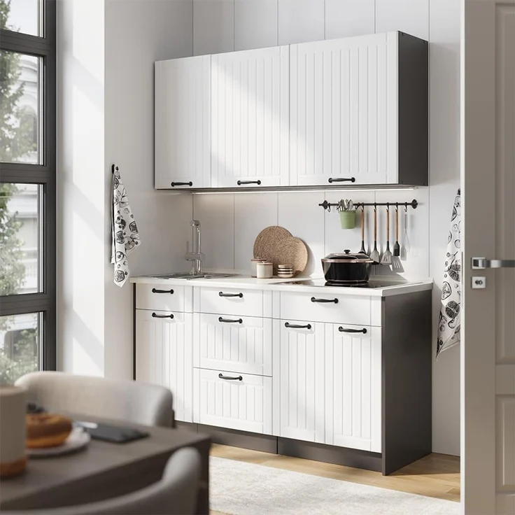 Singleküche Fame-Line Weiß Landhaus/Anthrazit 150 cm, AP Anthrazit Vicco – Bild 2