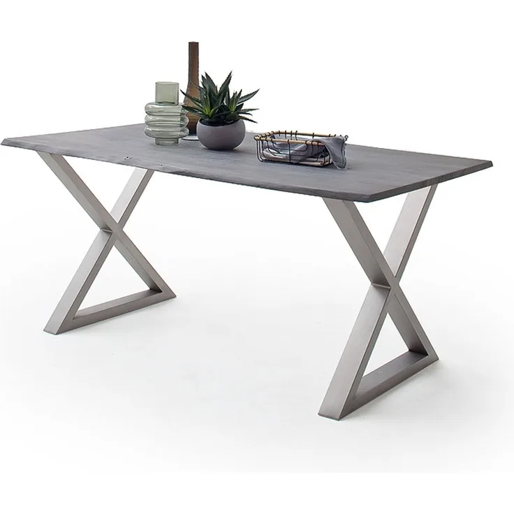 Baumkantentisch >Calabria< in Akazie grau lackiert - 180x76,5x90 (BxHxT)