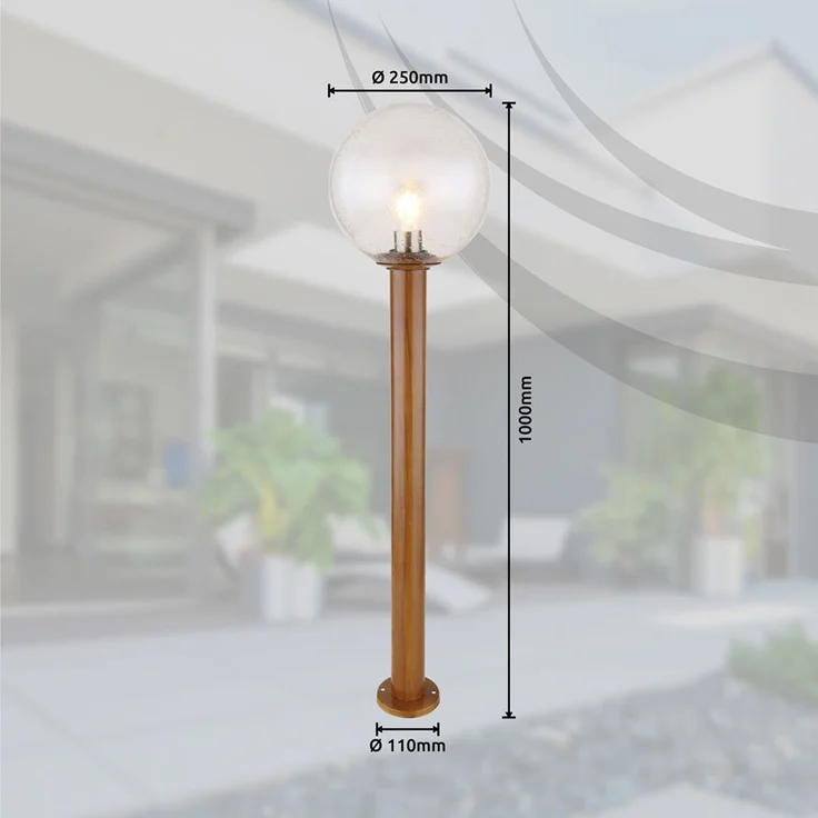 Außenleuchte Stehlampe, Glas Holzoptik braun, DxH 25x100 cm – Bild 9