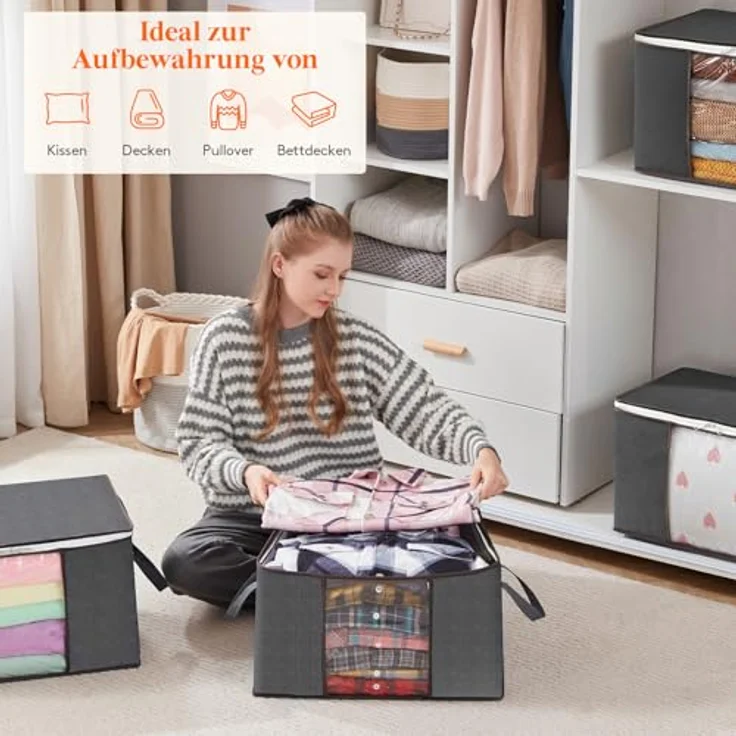 Lifewit 50L Aufbewahrungstasche Groß, Schrank Organizer Set 8 Stück | Unterbett Aufbewahrungsbox mit Deckel, Faltbar Kleideraufbewahrung, Umzugskarton, verstärkt Griff, für Bettwäsche, Bettdecken – Bild 6