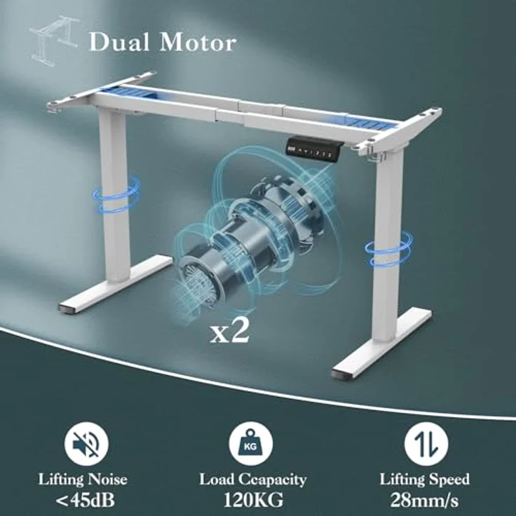 JUMMICO Dual-Motor Tischgestell Höhenverstellbar mit USB-Buchse und Kabelwanne, Elektrisch Höhenverstellbarer Schreibtisch Gestell mit Sitz-Steh-Erinnerungs und Rollen（Weiß） – Bild 4