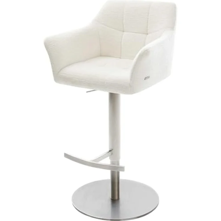 Barstuhl Yulo-Flex Bouclé Soft Beige Drehfuß höhenverstellbar Edelstahl Silberfarben – Bild 1