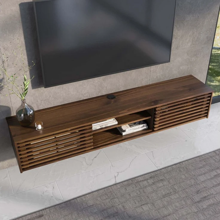 IDIMEX Lowboard RIAN, TV Lowboard hängend aus Massivholz mit Lamellentüren Kastanie Finish – Bild 3