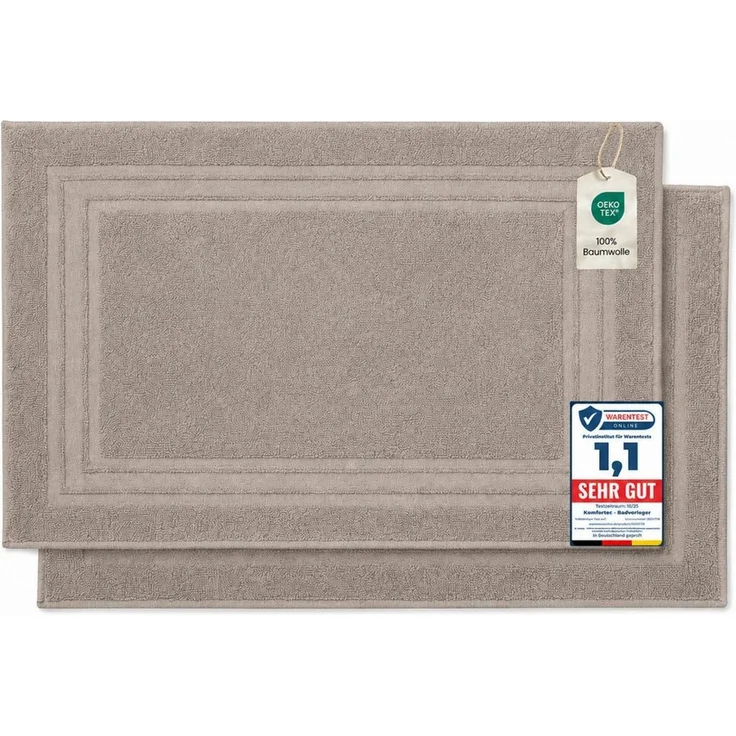 Komfortec Badematte Badvorleger aus 100% Baumwolle, Waschbar Duschmatte, Frottee, Rechteckig, 600 g/m², 2er Set, Saugfähig & Schnelltrocknend – Bild 1