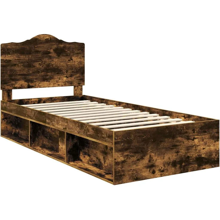 vidaXL Bettrahmen Geräucherte Eiche 90 x 200 cm Massives Kiefernholz 3413357 – Bild 3