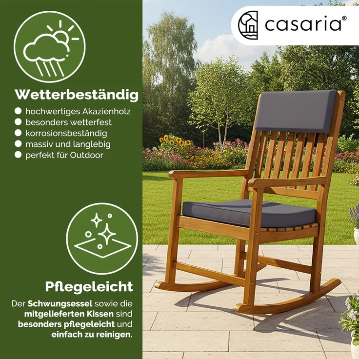 CASARIA® Schaukelstuhl Gartenstuhl Holz Anthrazit – Bild 6