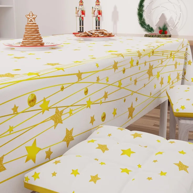 PETTI Artigiani Italiani - Tischdecke für Weihnachten, schmutzabweisend, rechteckig, für Weihnachten, Küche, Design Gold Stars X18, Sitzer (140x360 cm), 100% Made in Italy
