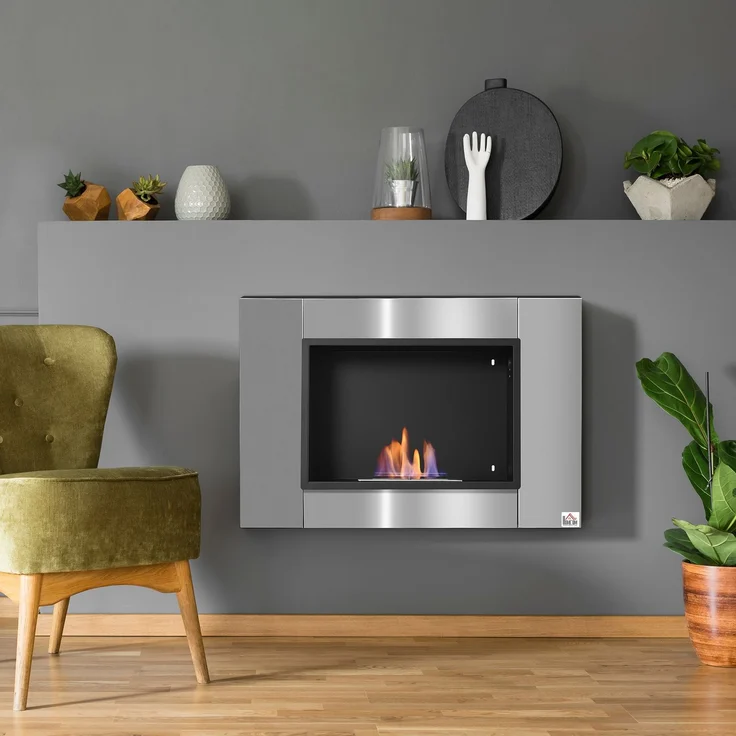 JARDJ Einbau-Wandkamin mit Bioethanol und 0,9-Liter-Brenner, Brenndauer ca 3 Stunden, Maße: 80 x 14 x 54 cm (L x B x H), Geeignet für Räume von 25–30 m², Edelstahl – Bild 3