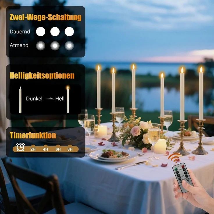 OZAVO LED-Kerze 12pcs LED Weihnachten Kerzen mit Fernbedienung und timer,weiß, 2 Modi, flackernde Kerzen für Hochzeiten, Partys, Festivals – Bild 2