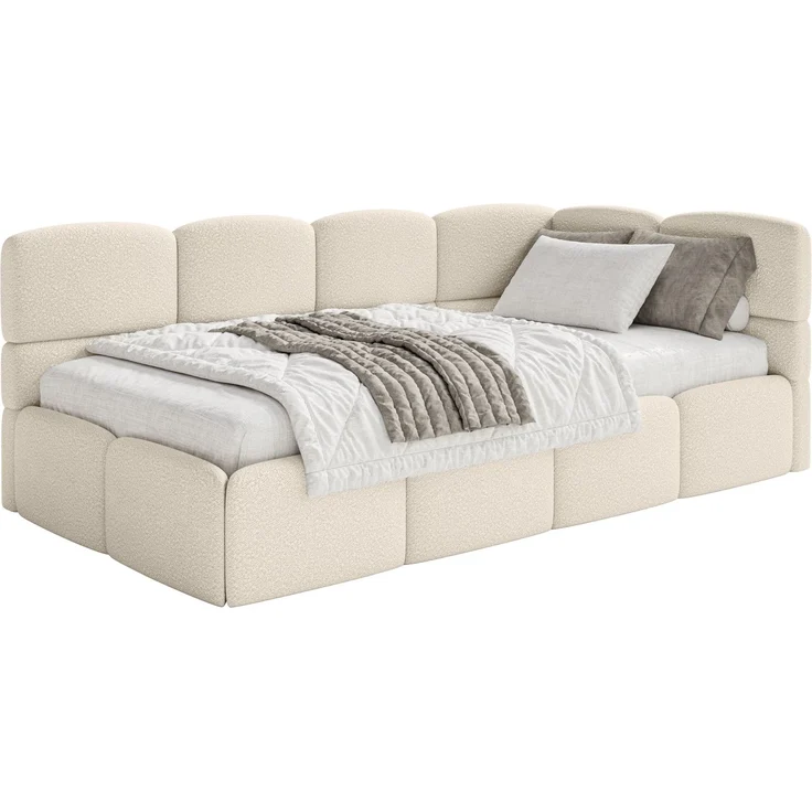 Selsey 'Cloudy' Jugendbett rechts, Matratze & Rausfallschutz, Bouclé Hellbeige, 90x200 cm – Bild 8