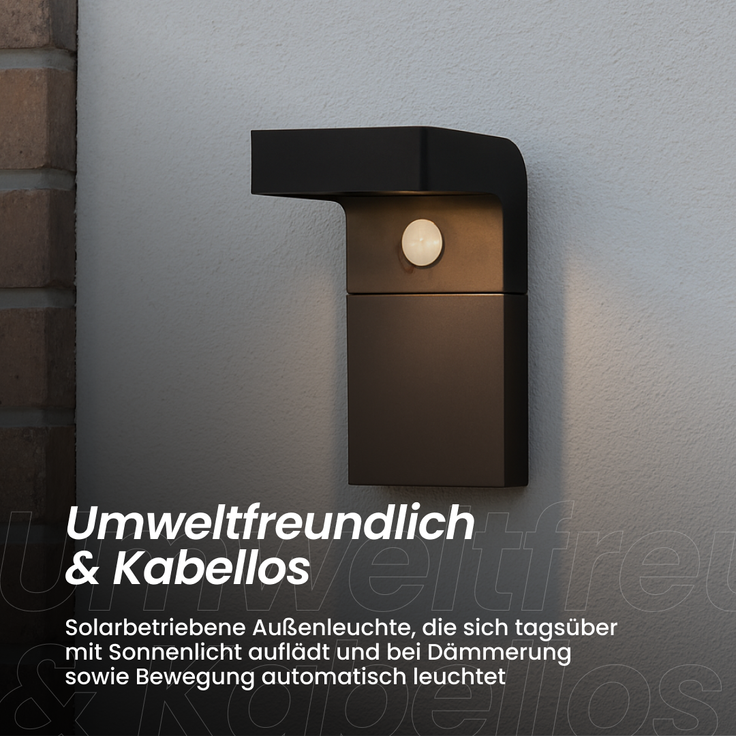 Star Solar LED Wandlaterne „Vici“ - mit Bewegungs- und Dämmerungssensor - 300 Lumen Lichtimpuls & sanftes Dauerlicht - Warmweiß - Für den Außenbereich - 20 cm Höhe - Schwarz – Bild 9