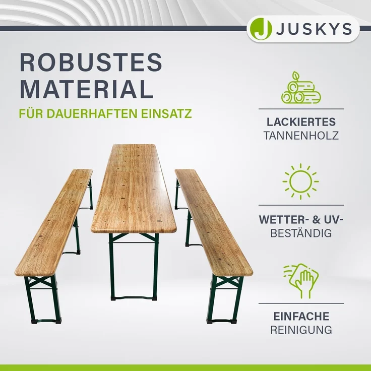 Juskys 'Passau' Bierzeltgarnitur, 3-teilig, klappbar, Holz / Metall natur, 220 x 50 x 77 cm – Bild 5