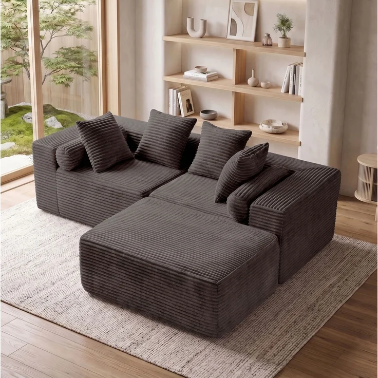 Modulares Ecksofa, 3-teilig mit flexibler Liegefläche, 217x110x60,01 cm, Schwarz – Bild 2