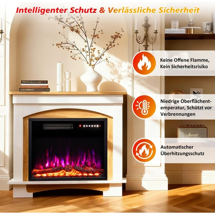 HOMAVO Elektrokamin mit Schrank, 23" 1000W/2000W Heizung, 3D-Flammeneffekt, Schrankgröße: 70 x 30 x 80cm, Fernbedienung, Timer – Bild 6