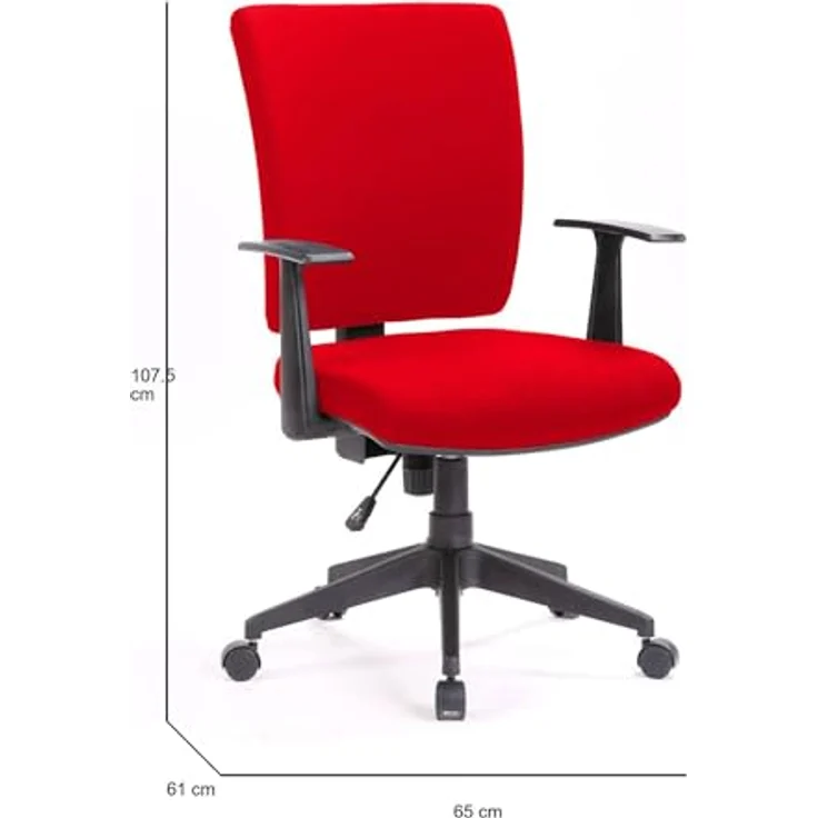 Dmora - Stuhl mit Rädern Palmerston, Chefsessel mit Armlehnen, Ergonomischer Bürositz, 61x65h98/108 cm, Rot – Bild 4