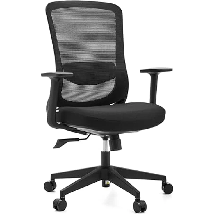 hjh OFFICE Ergonomischer Bürostuhl Sedito – Drehstuhl mit Verstellbarer Netz-Rückenlehne, Lordosenstütze und Wasserfallsitz, Schwarz/Schwarz – Bild 1