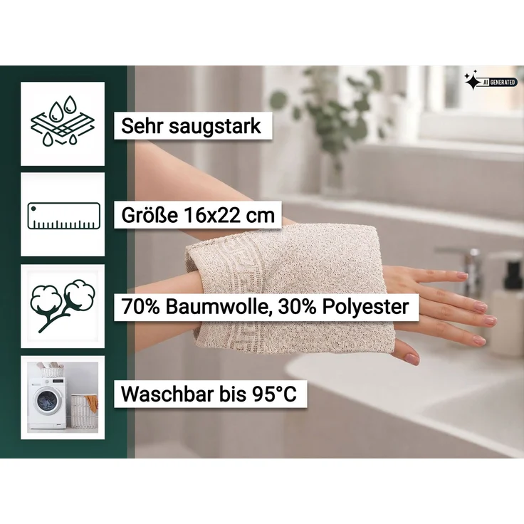 ZOLLNER 20er Set premium Waschhandschuhe, Mischgewerbe, 16x22 cm, braun – Bild 2