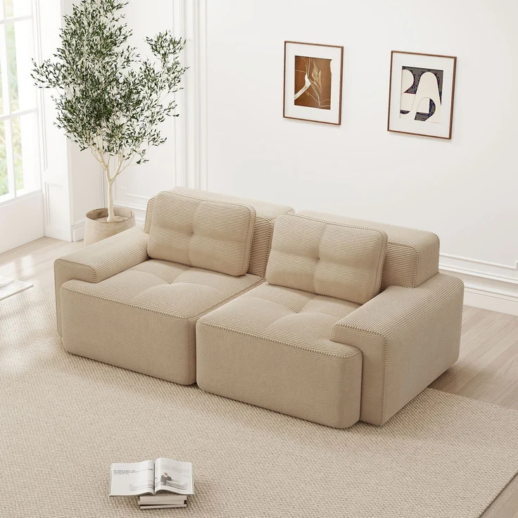 Boneless Modular Sofa,modernes Sofa für Wohnzimmer mit Tiefsitz bequemes Corduroy-Cloud-Sofa Loveseat-Kleinsofa Schlafsofa,Corduroy,Beige, – Bild 3