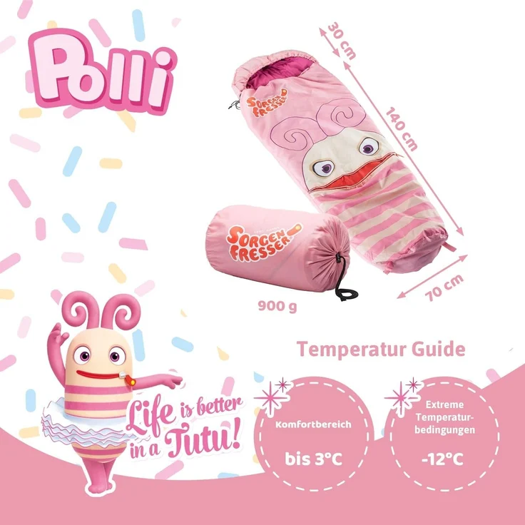 Skandika Kinderschlafsack Sorgenfresser Polli, Großzügige Kapuze mit breitem Rand und Kordelzug, Jungs, Mädchen, Komfortbereich 12 – 3 °C, wasserabweisend, Mund-Tasche – Bild 5