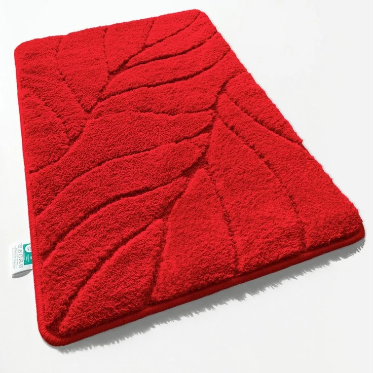 Floordirekt Badematte Maris – Flauschiger Badteppich, Blattstruktur, rutschfest & waschbar, rutschhemmend beschichtet, fußbodenheizungsgeeignet, schnell trocknend, Polyester, für Fußbodenheizung geeignet, dichter Flor, 40x60 cm, Rot – Bild 1