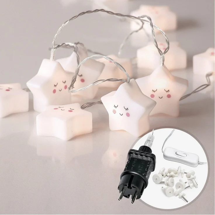 COZY HOME LED-Lichterkette Sternen Batterie und Stecker, 20 LED I 5m I Warmweiße LED-Stern Lichterkette I Kinderbett Bunt Deko – Bild 5