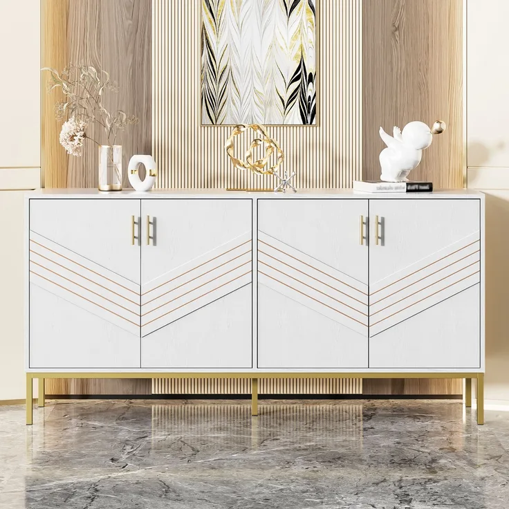 Sideboard, MDF mit 4 Türen & verstellbaren Einlegeböden, 160x40x80,5 cm, Schwarz/Holzoptik