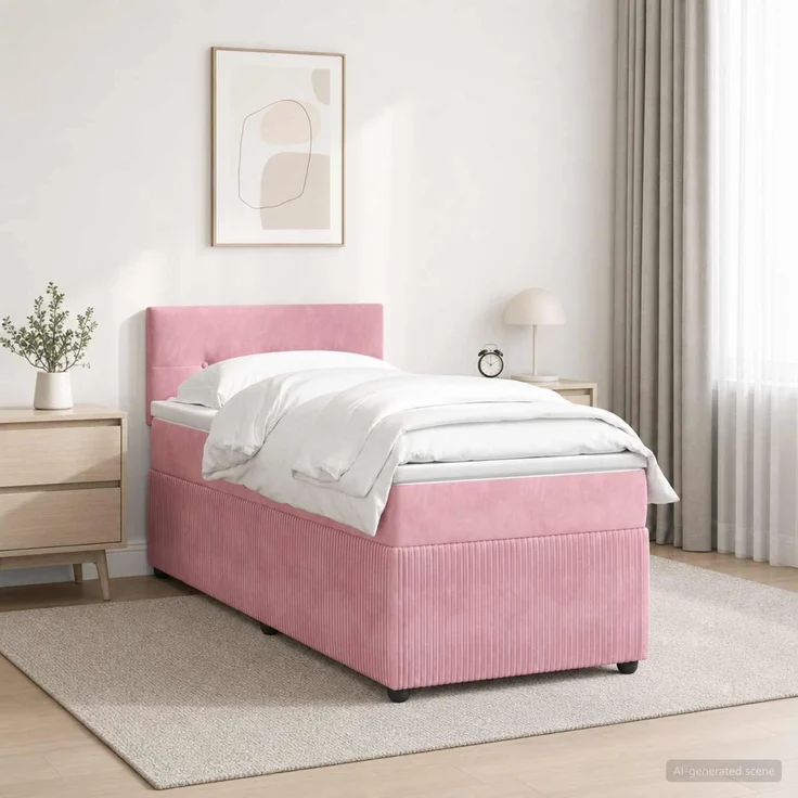 vidaXL Boxspringbett mit Matratze mit Kopfteil Rosa 80 x 200 cm Samt 3451570 – Bild 1