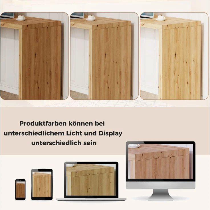 Drehbarer Schreibtisch mit Sideboard & Rollen, 124x45x82 cm, Weiß/Eiche – Bild 7