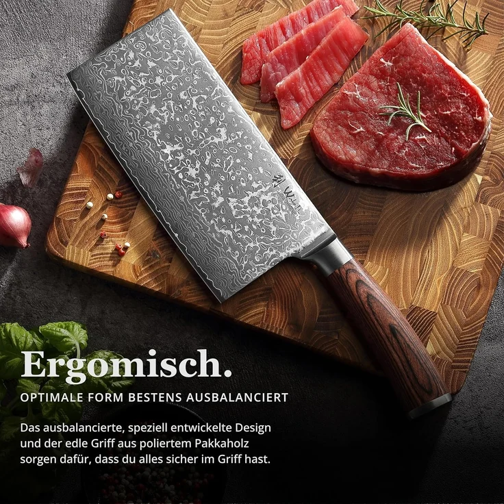 Wakoli Hackmesser EDIB Sakura Damast Hackmesser Küchenmesser 19 cm Klinge – Bild 4