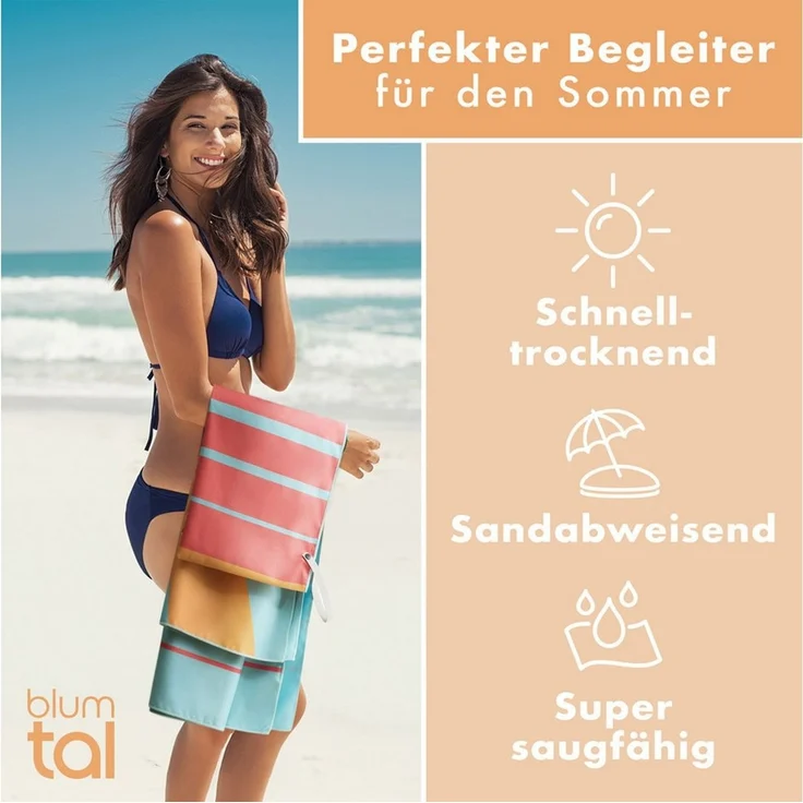 Blumtal Reisehandtuch Strandhandtuch 90x180 cm aus Mikrofaser - kompakt & schnelltrocknend, sandfrei mit Band - Mikrofaser Handtuch groß mit Wellen-Muster – Bild 4