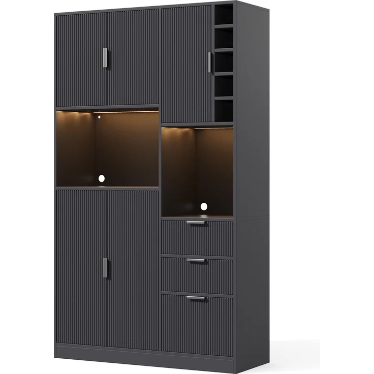 ZUBALIYA Weinschrank 105x40x180 cm, mit LED-Beleuchtung, mit Steckdosen, mit verstellbaren Einlegeböden, aus MDF, Schwarz – Bild 20