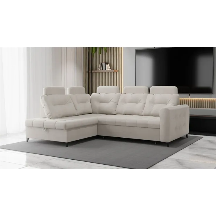Ecksofa Schlafsofa Sofa WENDIE Stoff Hold Me Hellbeige Ottomane Links